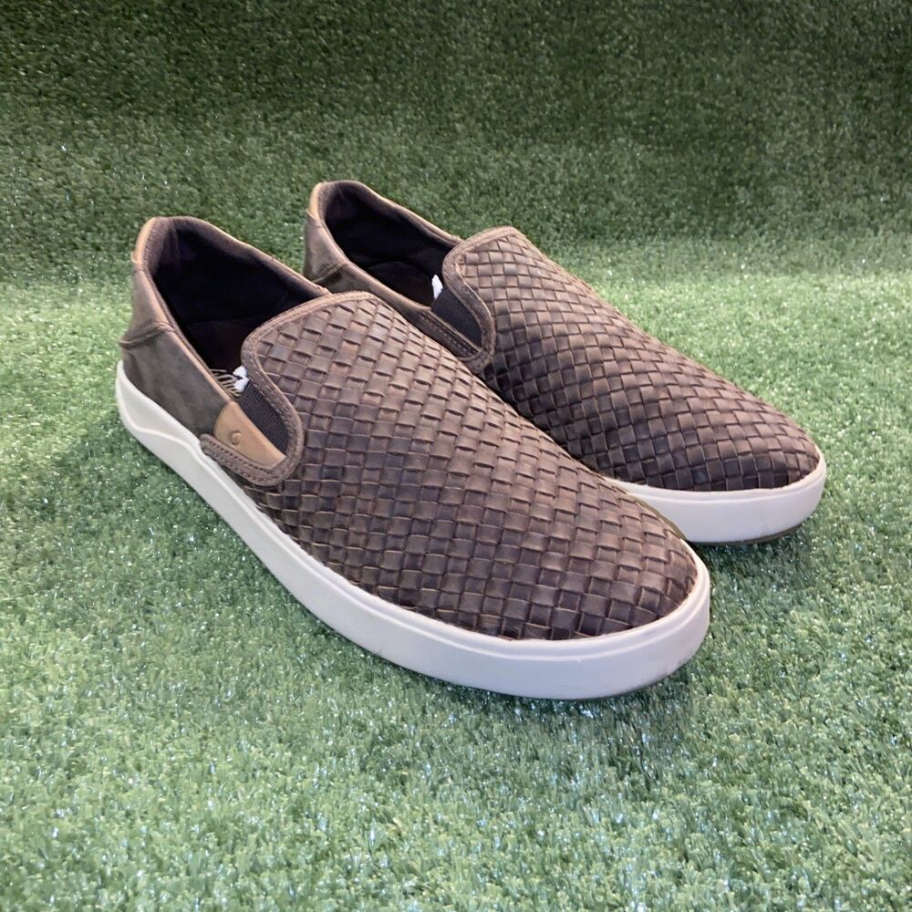 OluKai Lae'ahi Lauhala Woven Leather Slip-On Shoes Brown Mens 11 Comfort Loafers - Picture 3 of 10